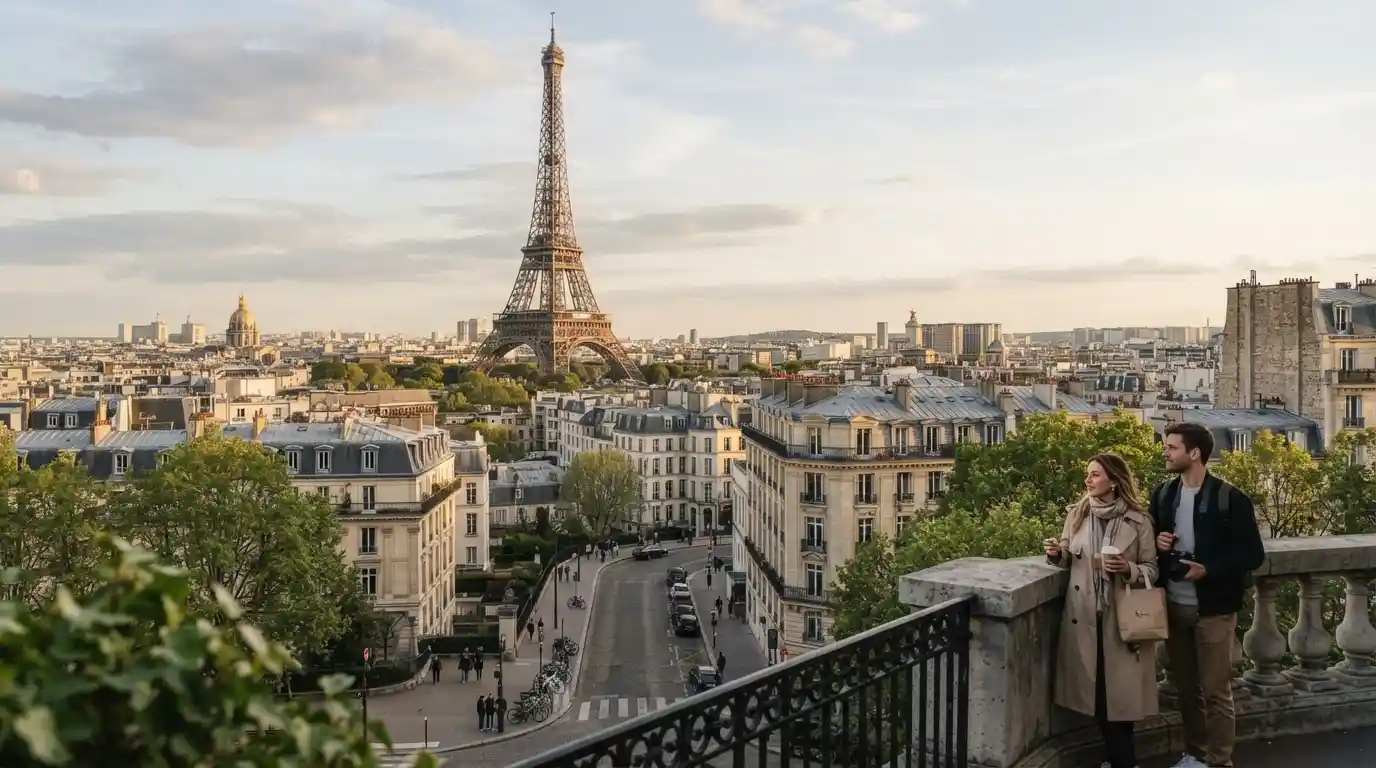 Eiffel Tower overlooking the Paris cityscape during a scenic sightseeing experience