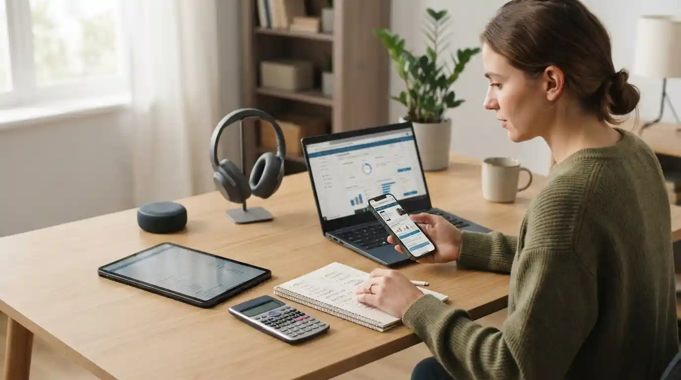 A selection of everyday gadgets arranged for a budget-conscious technology comparison