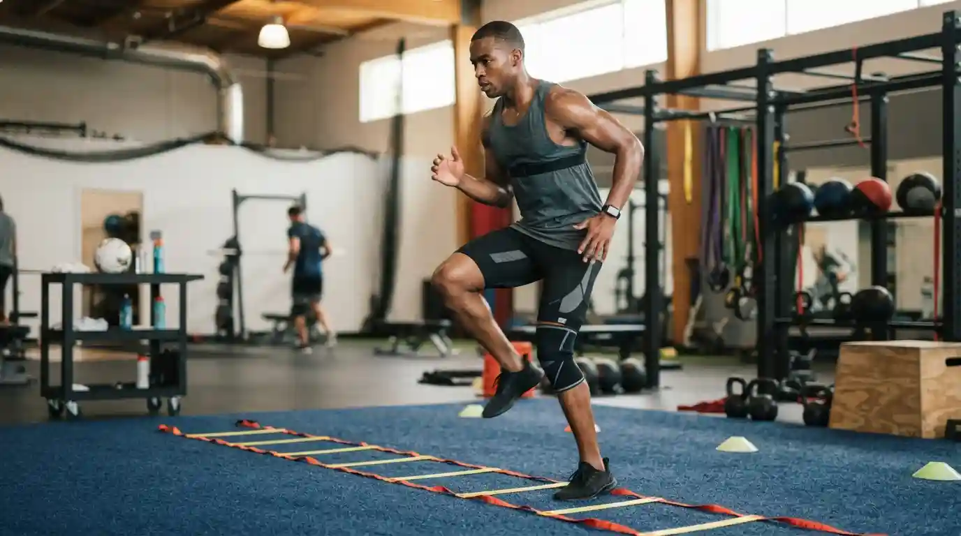 Athlete training with professional sports equipment in a modern athletic facility