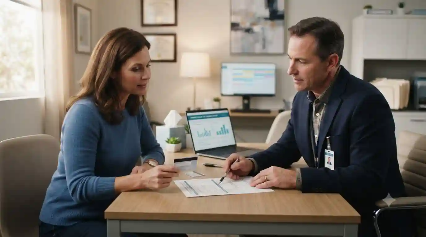 Patient discussing insurance coverage and treatment costs with a healthcare provider