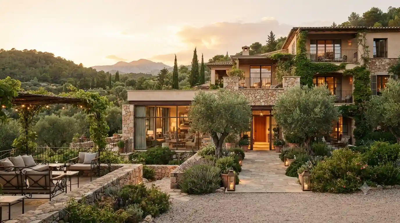 Elegant luxury hotel surrounded by landscaped greenery for a relaxing getaway