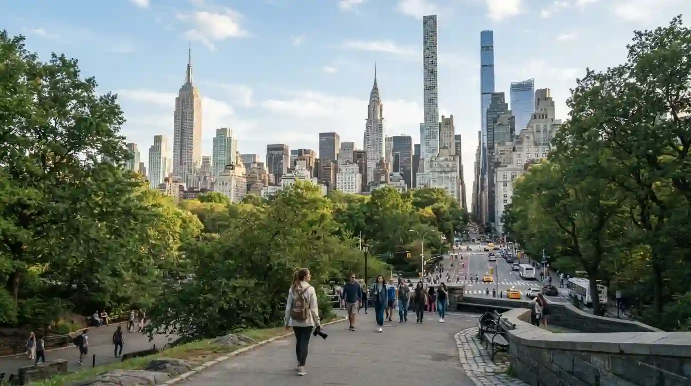 Manhattan skyline rising beyond Central Park in New York City