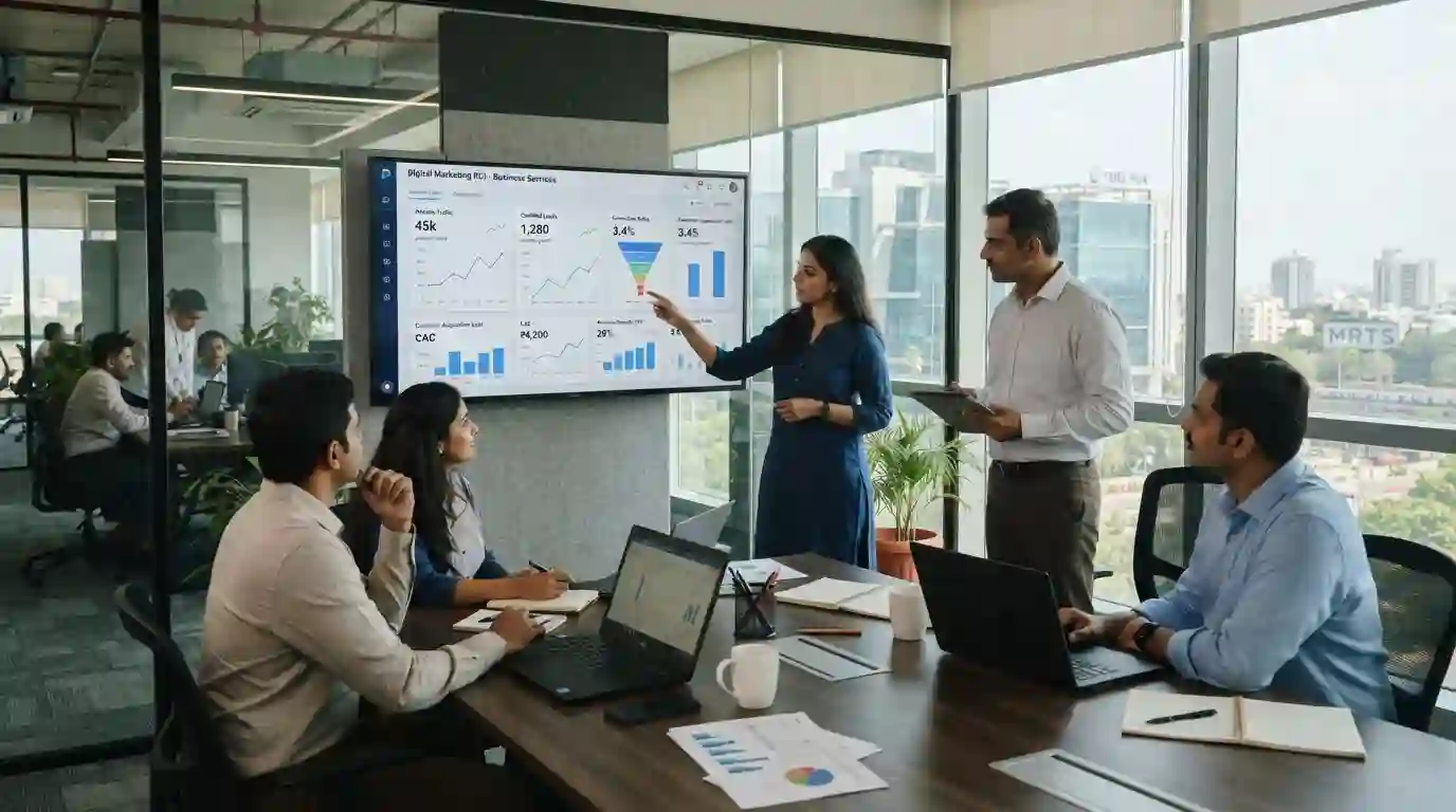 Chennai business professionals reviewing digital marketing performance and revenue analytics