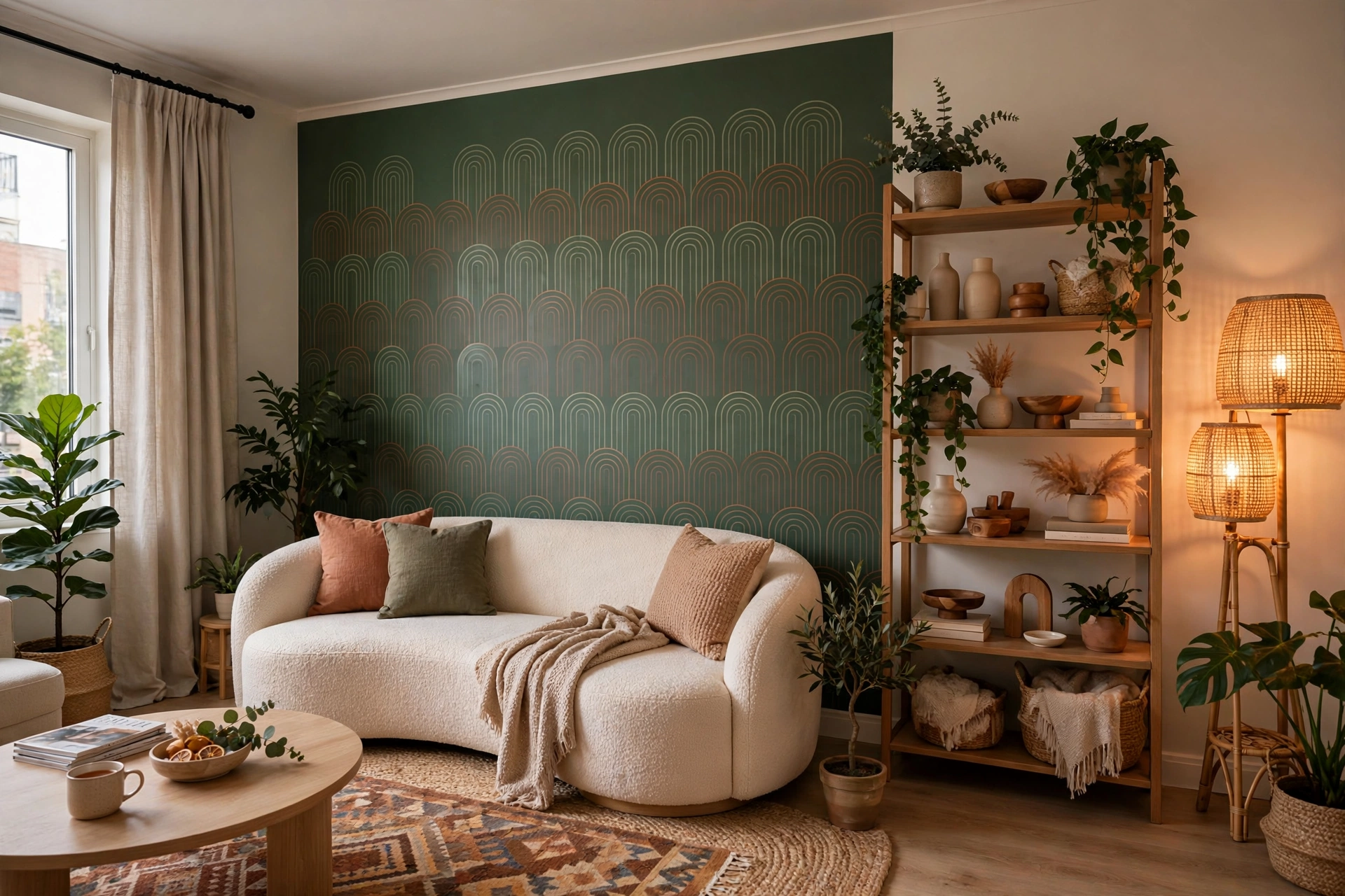 Stylish rental living room with renter-friendly upgrades showing smart apartment hacks for renters