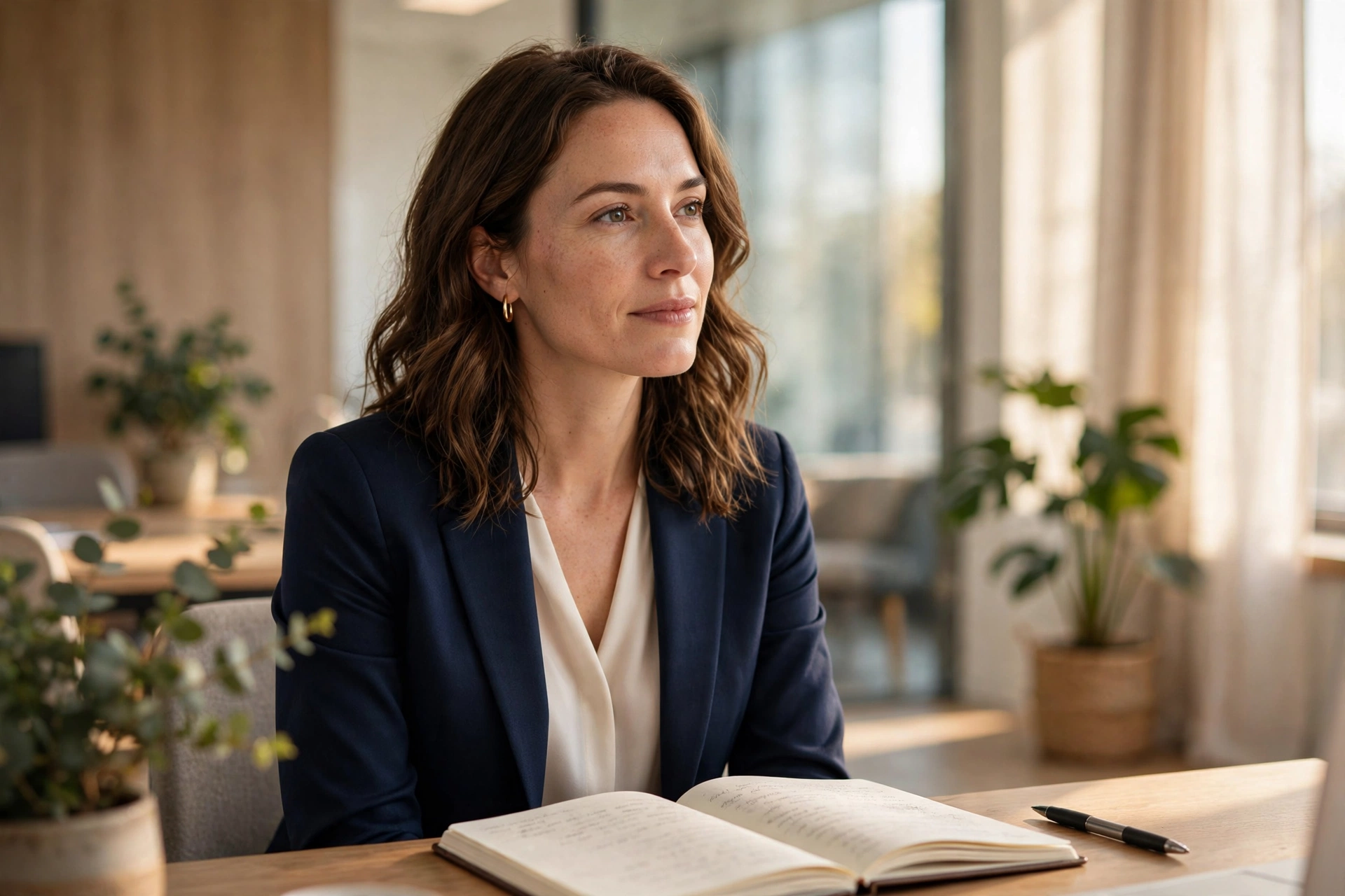 Woman calmly receiving feedback in a meeting, illustrating how to handle criticism at work and home