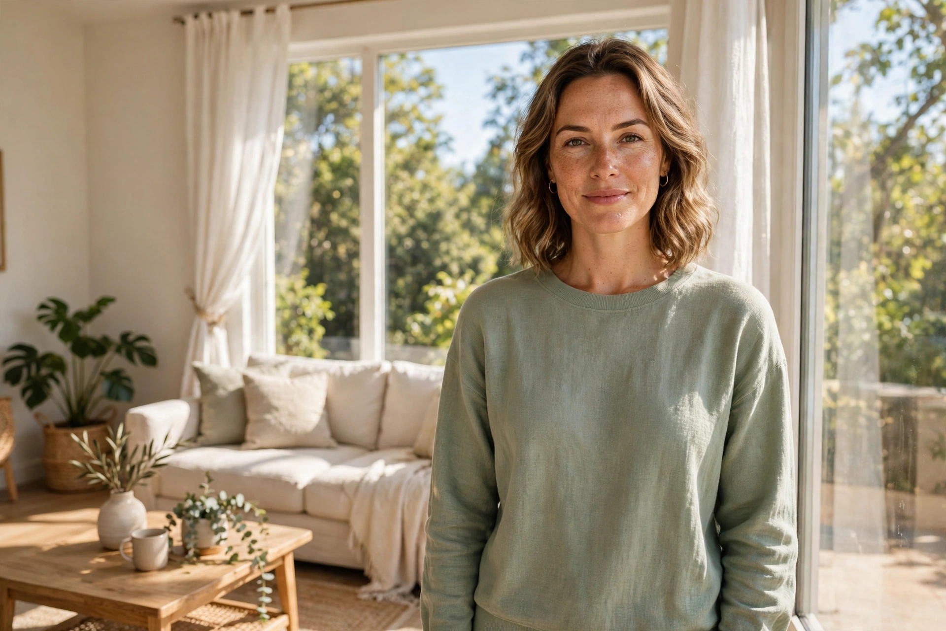 Confident woman standing peacefully by a window, illustrating how to set boundaries in relationships