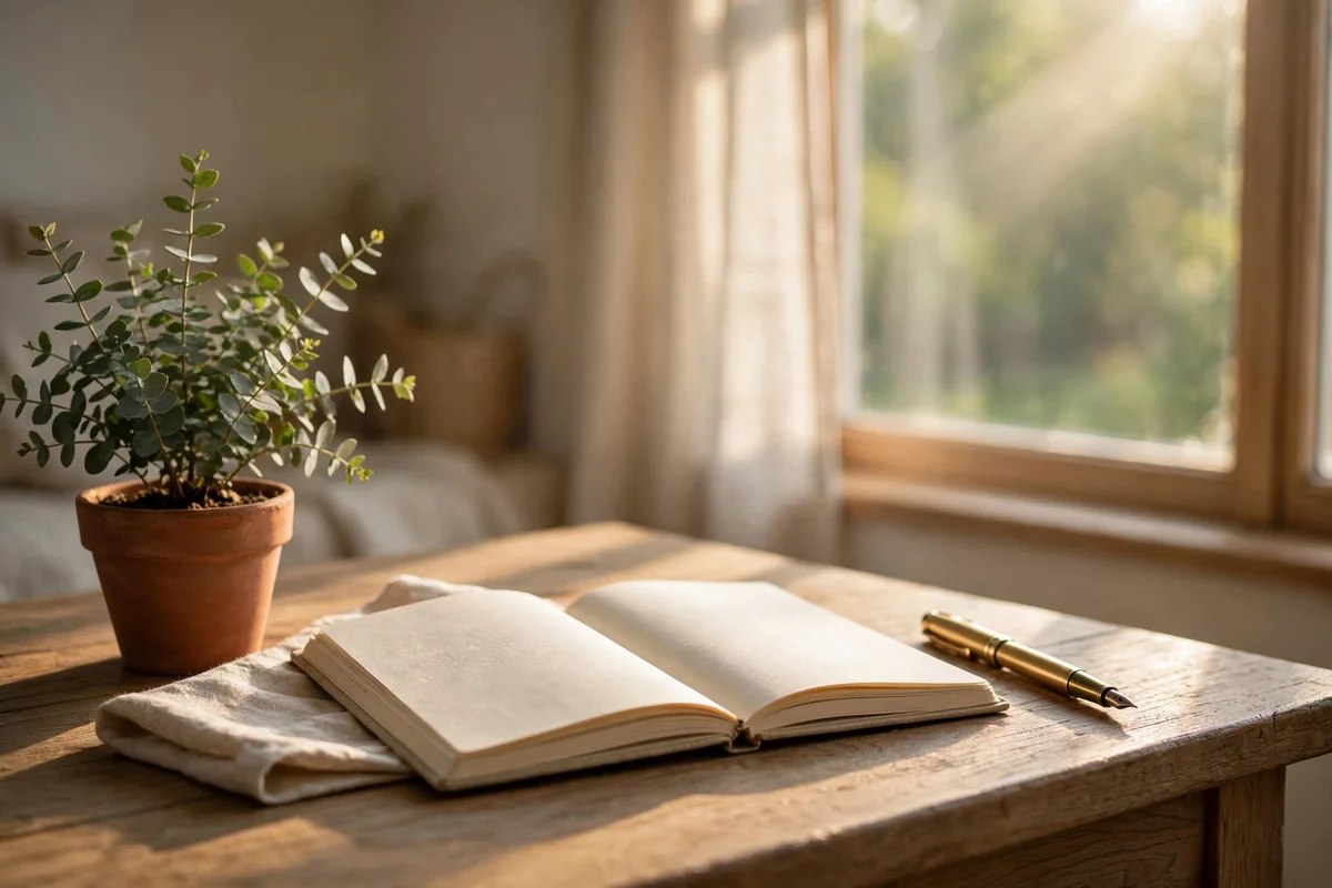 Open notebook and pen on a sunny desk, symbolizing techniques to improve memory