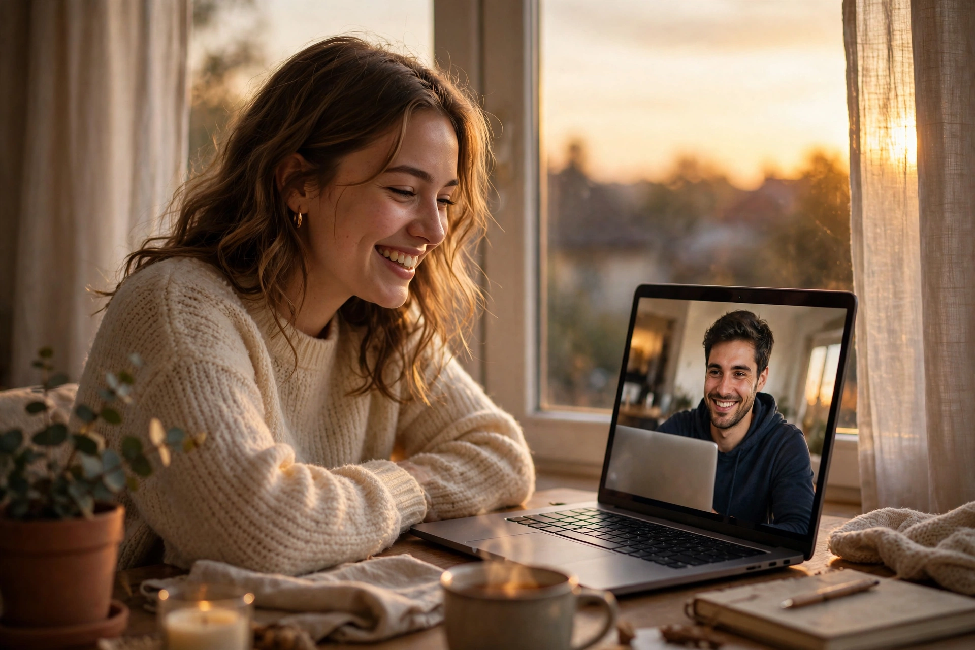 Woman smiling on a video call with her partner, illustrating long distance relationship tips