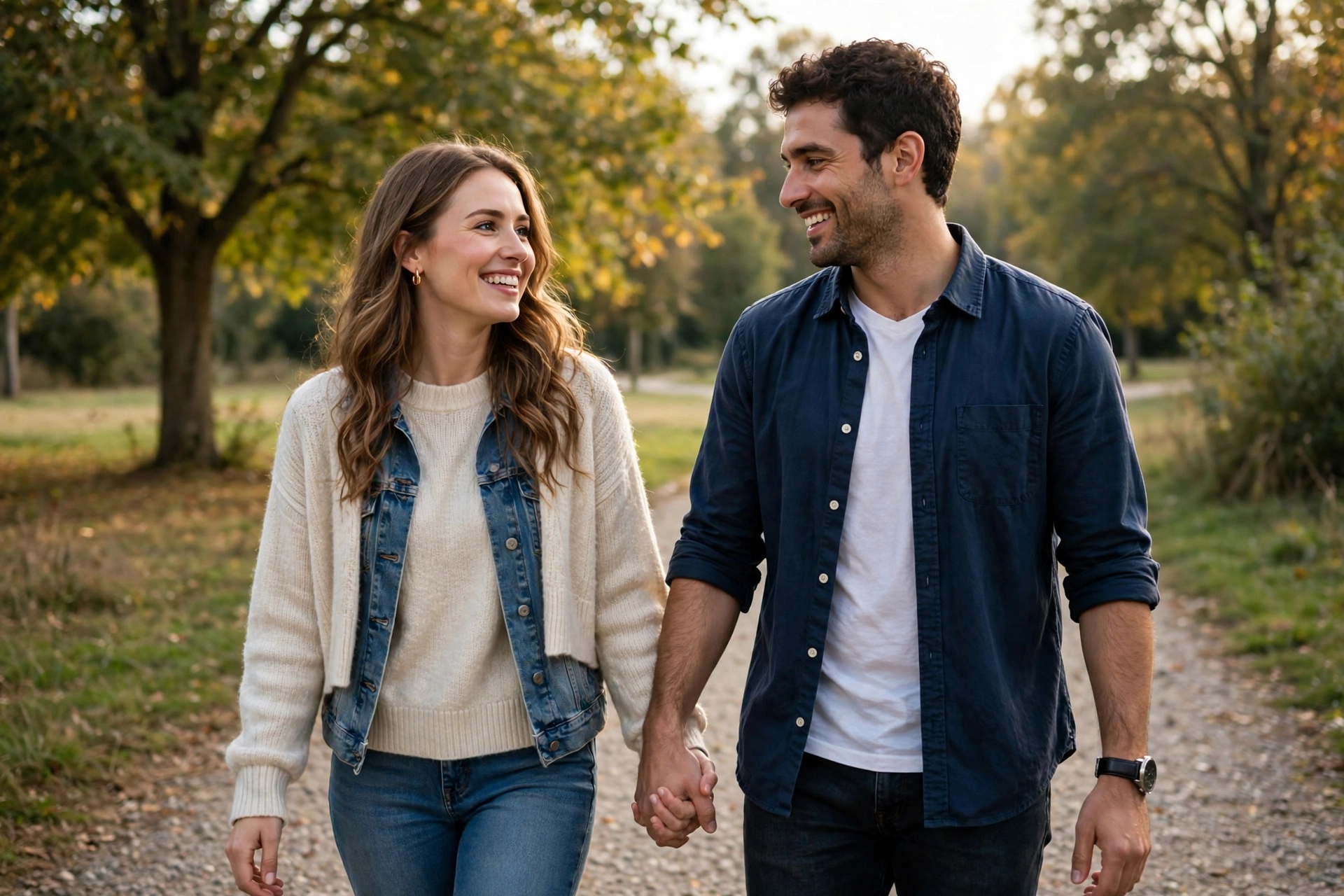 Couple walking hand in hand outdoors practicing healthy relationship habits