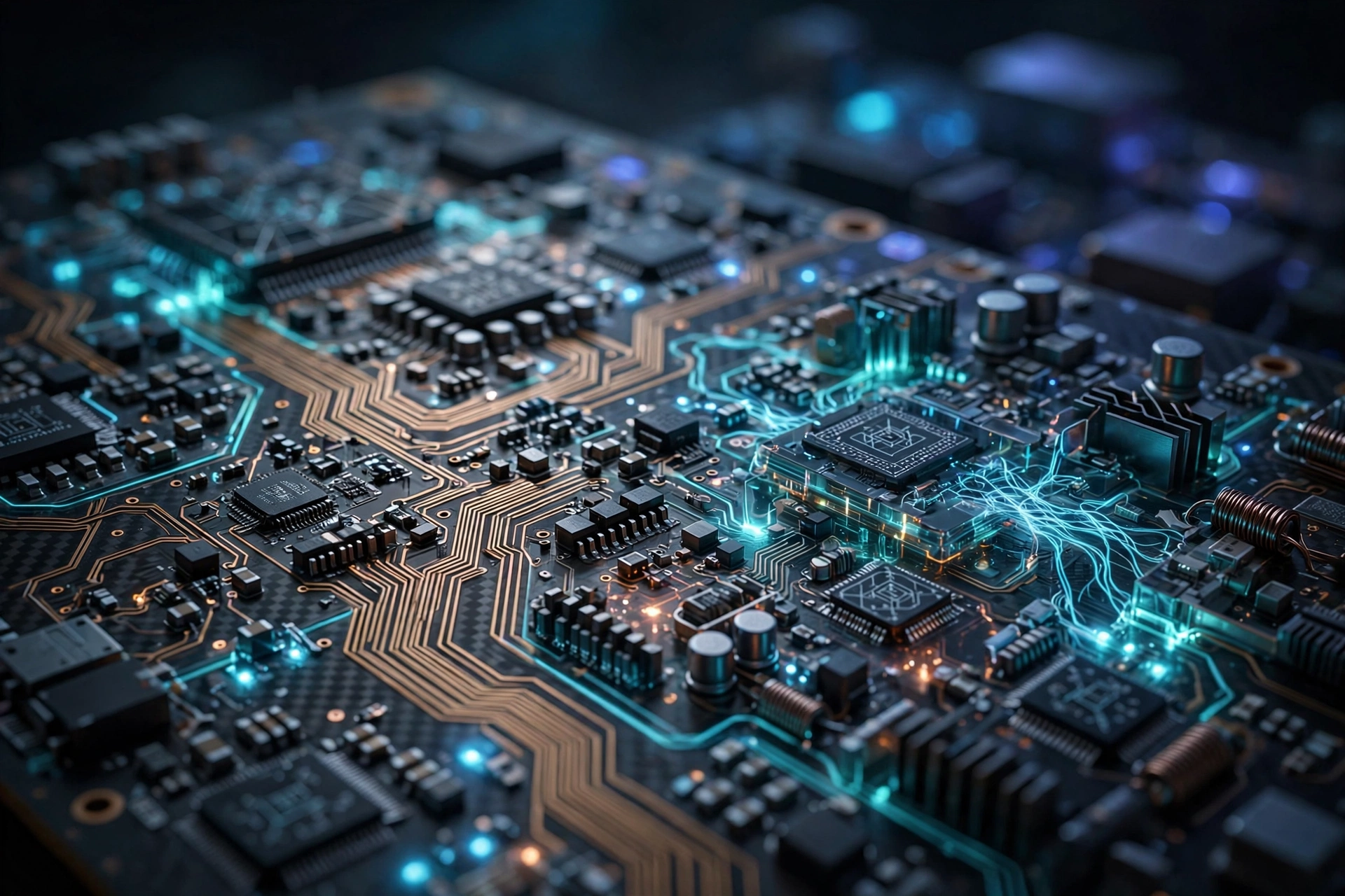 Close-up of a circuit board representing AI tools and everyday technology